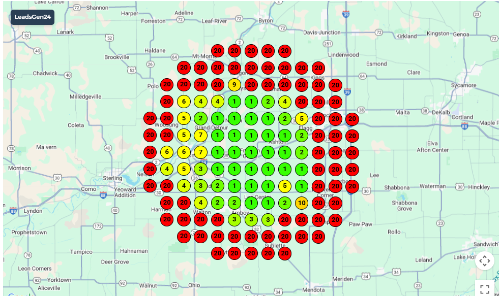 After 30 days Google Maps optimization plumbing startup dominates region with green and yellow top rankings