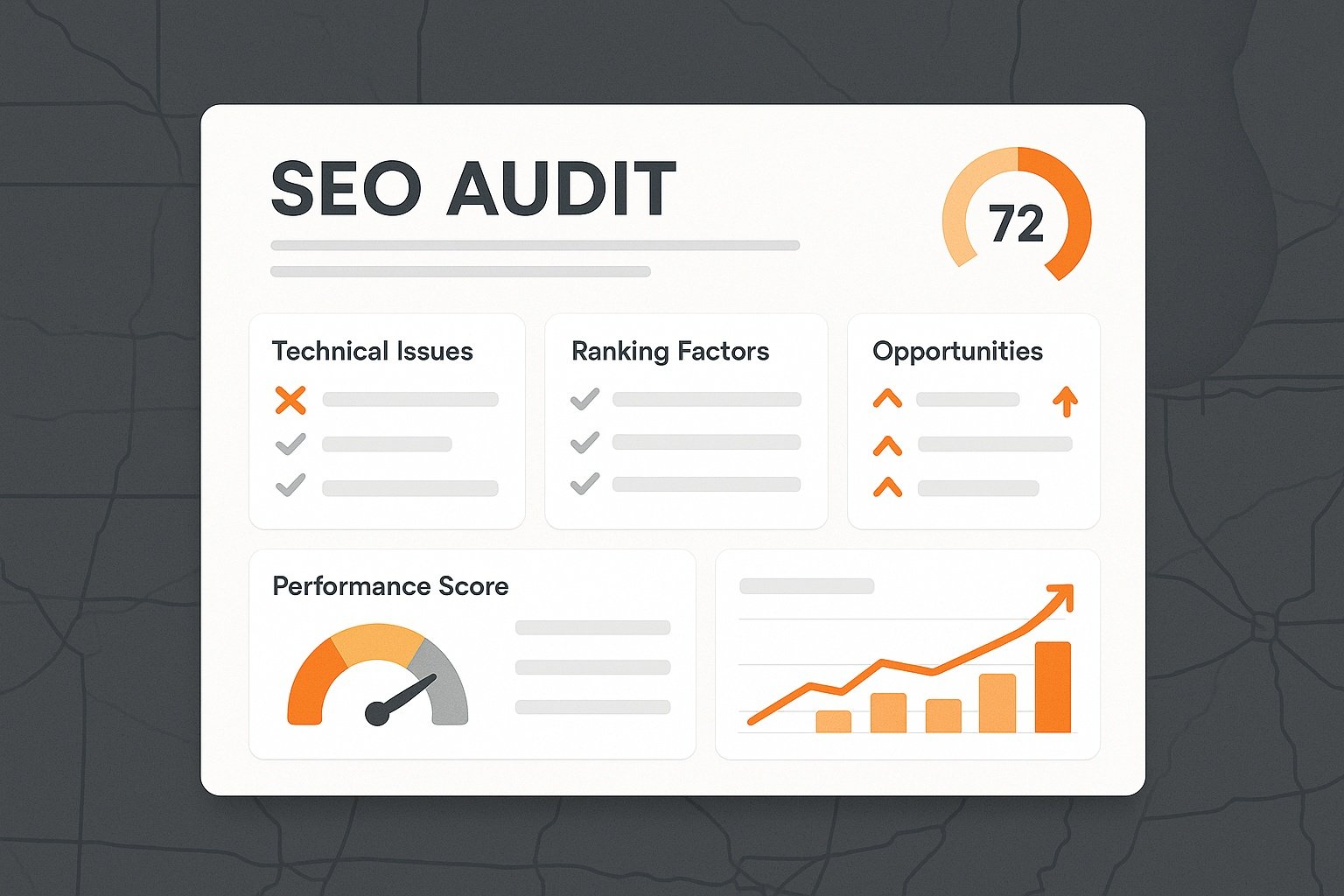 SEO audit report showing technical issues, ranking obstacles, and optimization opportunities for Northern Illinois businesses