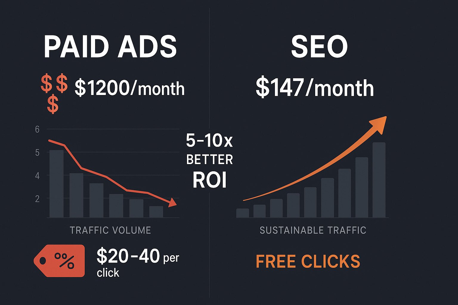 SEO versus paid advertising comparison showing cost savings and ROI for Northern Illinois businesses using professional SEO services